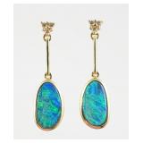 14K Gold Diamond & Opal Drop Earrings