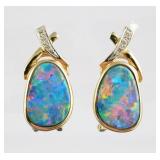 14K Gold Diamond & Opal Earrings