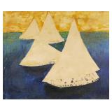 Mid Century Naive Modernist Maritime Painting