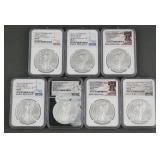 (7) NGC Graded Silver Eagles 2020"2021