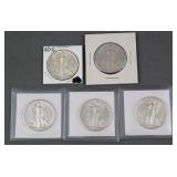 (5) 1937-1942 WALKING LIBERTY HALF DOLLARS