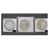 (3) 1917-1929 WALKING LIBERTY HALF DOLLARS