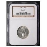 1923 STANDING LIBERTY SILVER QUARTER NGC MS62