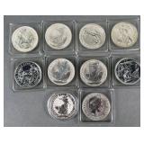 (10) 1OZ SILVER BRITANNIAS 2 POUND COINS