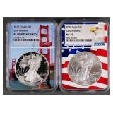 (2) 2019-2020 SILVER EAGLES NGC ER MS70-PF70