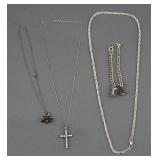 VINTAGE STERLING CHARM BRACELET & (3) NECKLACE