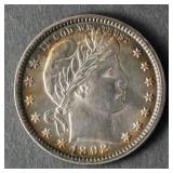 1892 US BARBER SILVER QUARTER AU