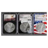 (3) 2021 SILVER EAGLES NGC MS70