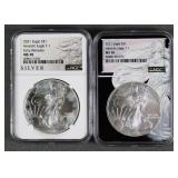 (2) 2021 SILVER EAGLES NGC MS70 HERALDIC EAGLE T-1