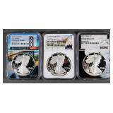 (3) SILVER EAGLES NGC PF70 ULTRA CAMEO
