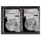 (2) SILVER EAGLES NGC MS70