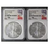 (2) 2017 SILVER EAGLES MERCANTI SIGNED