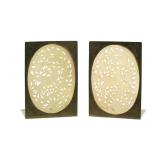 PAIR CHINESE CARVED HARDSTONE AND BRASS BOOKENDS