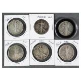 (6) SILVER WALKING LIBERTY HALF DOLLARS