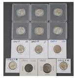 (13) JEFFERSON WARTIME NICKELS 1942-1945