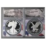 (2) SILVER EAGLES 2021-W TYPE I II PR70 FS