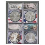 (4) SILVER EAGLES ANACS MS70 PR70