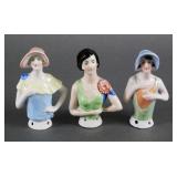PORCELAIN HALF DOLL PINCUSHIONS (3), GERMANY