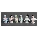 PORCELAIN HALF DOLL PINCUSHIONS (6), GERMANY