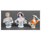 PORCELAIN HALF DOLL PINCUSHIONS (3), GERMANY