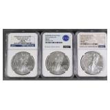 (3) BURNISHED SILVER EAGLES NGC CERTIFIED