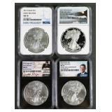 (4) 2015-2018 SILVER EAGLES NGC MS70 PF70