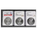 (3) 1995 2011 2016 SILVER EAGLES NGC CERTIFIED