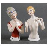 PORCELAIN HALF DOLL PINCUSHIONS (2), GERMANY