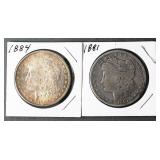 (2) MORGAN SILVER DOLLARS 1881 1884