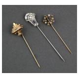 (3) 14K 10K GOLD DIAMOND PEARL STICKPINS