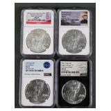 (4) SILVER EAGLES NGC MS70 MS69