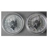 (2) 2020 & 2022 BRITANNIA 2 POUND SILVER COINS