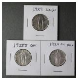 (3) STANDING LIBERTY QUARTERS 1924-1929