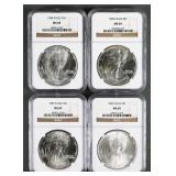 (4) 1986-1989 SILVER EAGLES NGC MS69