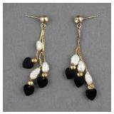 14K GOLD ONYX PEARL DROP EARRINGS