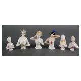 PORCELAIN HALF DOLL PINCUSHIONS (6), GERMANY