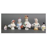 PORCELAIN HALF DOLL PINCUSHIONS (6), GERMANY