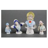 PORCELAIN HALF DOLL PINCUSHIONS (4), GERMANY