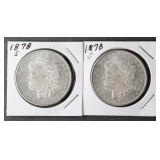 (2) 1878-S MORGAN SILVER DOLLARS