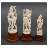(3) IVORY INDIA CARVED GODDESS