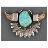 STERLING TURQUOISE & CLAW NATIVE AMERICAN PENDANT