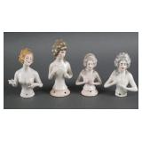 PORCELAIN HALF DOLL PINCUSHIONS (4), GERMANY