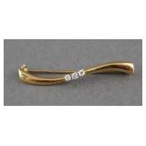 14K GOLD RIBBON PIN, DIAMONDS