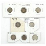 COINS: BARBER DIMES (8), 1898-1914