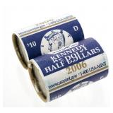 COINS: (2) KENNEDY HALF DOLLAR ROLLS, 2006