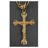 14K FIGARO CHAIN NECKLACE, CROSS PENDANT