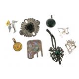 (8) VINTAGE STERLING PIN BROOCH PENDANT GROUP