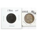 COINS: 1900 BARBER 1932 WASHINGTON 25C