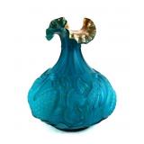 FENTON GOLD AZURE EMBOSSED SWAN VASE 1984