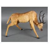 MINIATURE ANTIQUE BULL ELK REAL FUR TAXIDERMY STAG